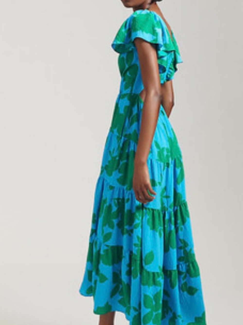 Anthropologie Teal Maxi Dress with Green Floral Print - Picture 3 of 3